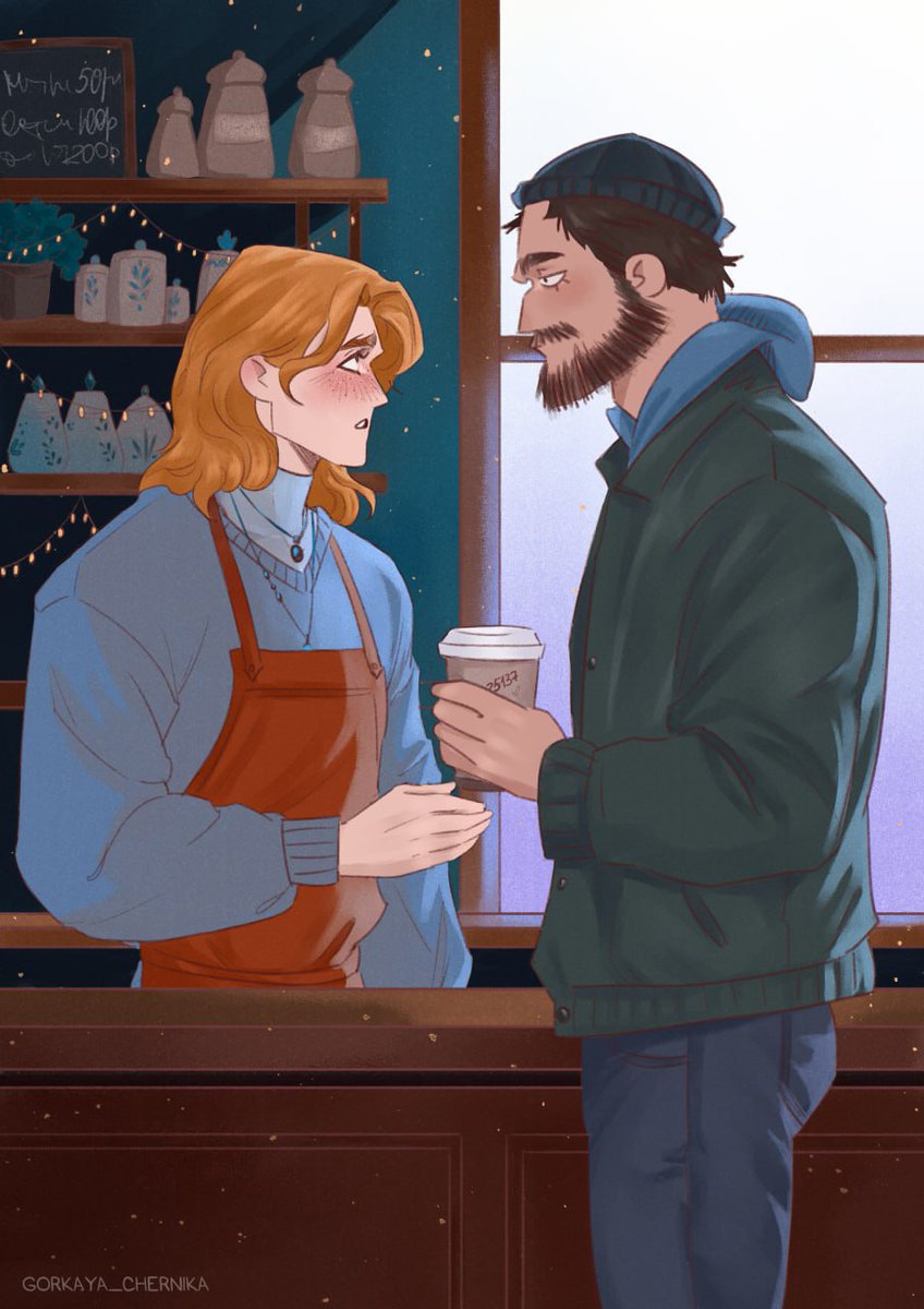 Разогнала чуточек кофешоп ау
Где Серёжа - бариста, увидел помятого, уставшего, заросшего Олега и понял, что хочет этого мужика себе✨☕️
#сероволк