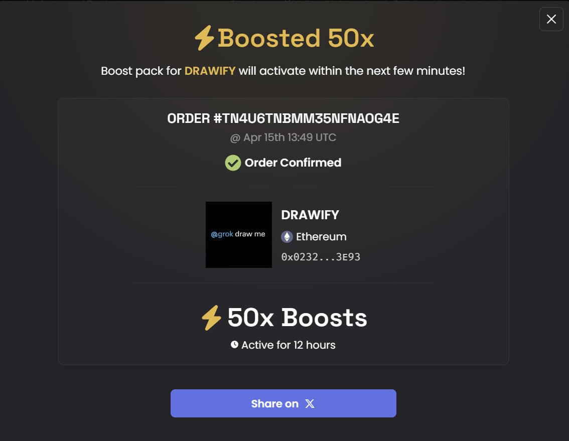 grokdraw's tweet photo. ⚡ Boosted 50x #DRAWIFY $ETH on DEX Screener!

https://t.co/6AnVgE90bq https://t.co/Z1wz72sZWO