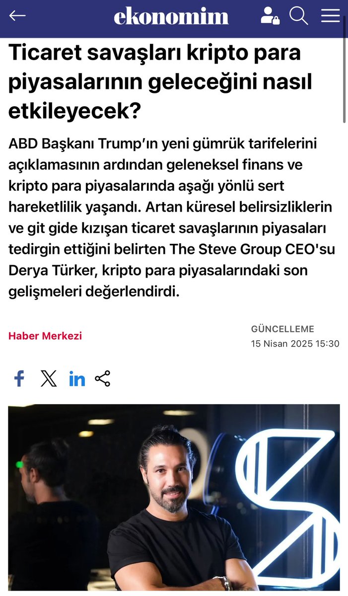 The Steve Group (@thestevegroup) on Twitter photo The Steve Group CEO'su Derya Türker'in ( <a href="/stevedabitcoin/">Stevedabitcoin</a> ) “Ticaret savaşları kripto para piyasalarının geleceğini nasıl etkileyecek?” başlıklı değerlendirme yazısı <a href="/EkonomimCom/">Ekonomim.com</a> ‘da yer aldı.
Devamı için 👇🏻
ekonomim.com/sirketler/tica… The Steve Group CEO'su Derya Türker'in ( <a href="/stevedabitcoin/">Stevedabitcoin</a> ) “Ticaret savaşları kripto para piyasalarının geleceğini nasıl etkileyecek?” başlıklı değerlendirme yazısı <a href="/EkonomimCom/">Ekonomim.com</a> ‘da yer aldı.
Devamı için 👇🏻
ekonomim.com/sirketler/tica…