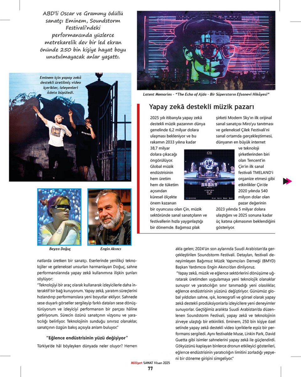 Engin Akinci (@enginakinci) on Twitter photo Yapay Zekanın müzik ve eğlence dünyasında neleri, nasıl değiştirdiğine dair görüşlerimi, Milliyet Sanat'ın nisan 2025 sayısına değerlendirdim. Teşekkürler! <a href="/ssomalisonmez/">Suzan Somali Sonmez</a> <a href="/Milliyet_Sanat/">Milliyet Sanat</a> <a href="/ZoomMusicTurkey/">Zoom Music & Management</a> <a href="/ZoomCreativeTR/">Zoom Creative Services</a> Yapay Zekanın müzik ve eğlence dünyasında neleri, nasıl değiştirdiğine dair görüşlerimi, Milliyet Sanat'ın nisan 2025 sayısına değerlendirdim. Teşekkürler! <a href="/ssomalisonmez/">Suzan Somali Sonmez</a> <a href="/Milliyet_Sanat/">Milliyet Sanat</a> <a href="/ZoomMusicTurkey/">Zoom Music & Management</a> <a href="/ZoomCreativeTR/">Zoom Creative Services</a>