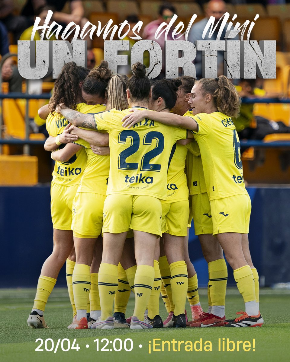 Un objetivo: salvar la categoría.
Dos argumentos: EL MINI Y VOSOTROS, AFICIÓN 🫵.

Este domingo, entrada 𝗟𝗜𝗕𝗥𝗘 en el Mini Estadi para todo aquel que venga a animar al Femenino en la pelea por la permanencia.

¡Te esperamos 💛!

Más información: villarrealcf.es/hagamos-del-mi…