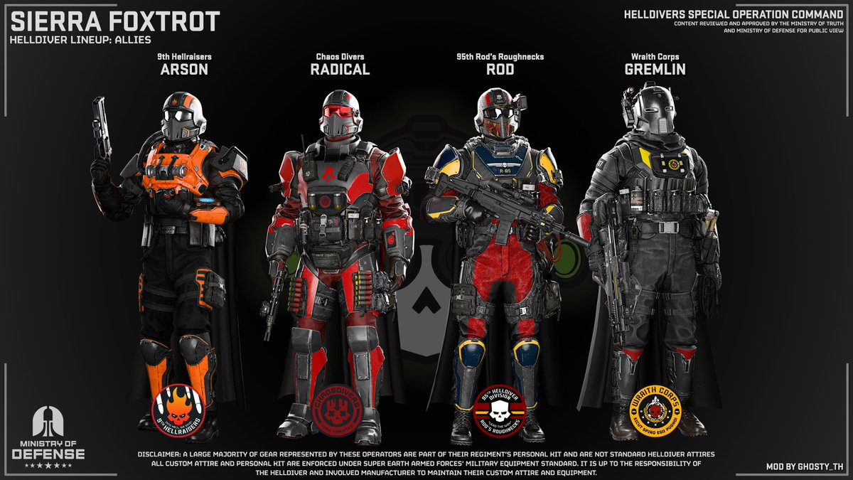 Ghosty_TH's tweet image. SIERRA FOXTROT - TACTICAL HELLDIVERS COLLECTION

#Helldivers2 #HD2 #Helldivers2Mods