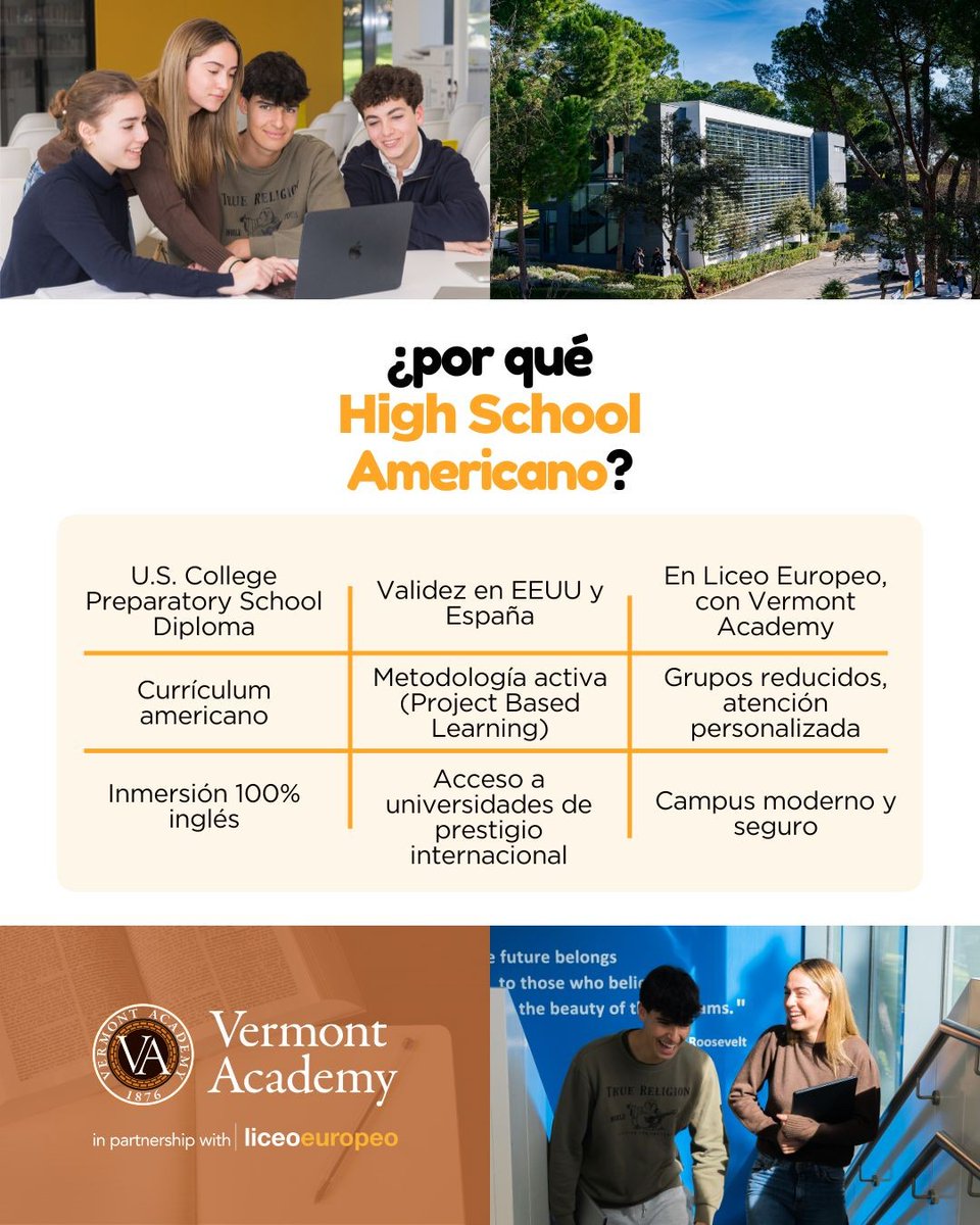 Discover the U.S. High School Diploma at Liceo Europeo, a unique international program in Spain in collaboration with Vermont Academy (USA).
--
Descubre el High School Americano en Liceo Europeo, un programa exclusivo en colaboración con Vermont Academy (EE. UU.).