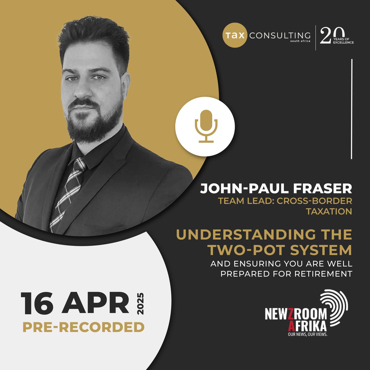 taxconsultingsa's tweet image. South Africa’s Two-Pot Retirement System is here—are you financially prepared?
 
Tune in to @Newzroom405 (DStv 405) tomorrow as John-Paul Fraser unpacks key changes and their impact on long-term security.

#TwoPotSystem #RetirementPlanning #SARS