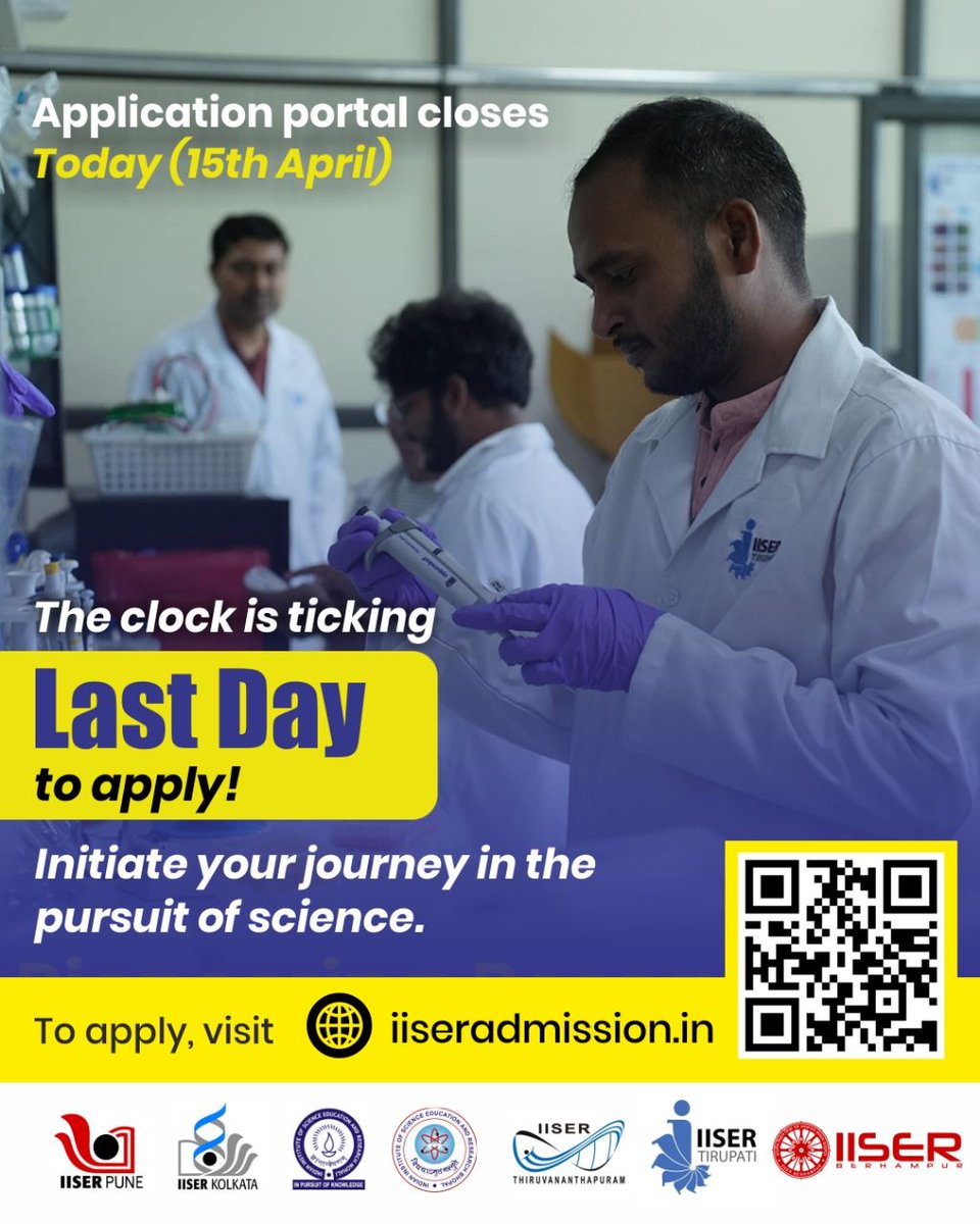 IISER_BERHAMPUR's tweet image. Last day to apply.
Enter the launchpad — where tomorrow’s science begins today.
Apply now: iiseradmission.in
#IAT2025 #IISERAdmissions2025