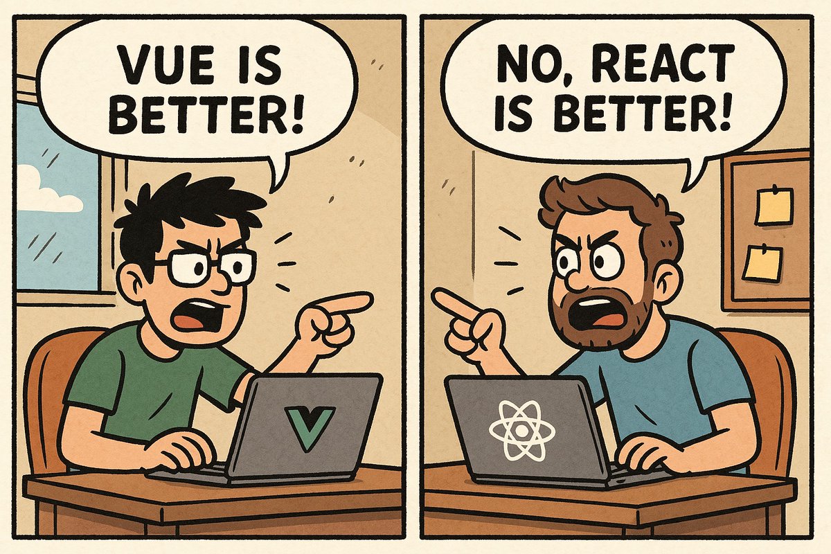 Mokkapps's tweet image. ⚔️ Vue vs. React
😇 I'm sorry to all React devs, but I really think that Vue is better.
If you are happy as React dev, I won't fight you or try to convince that Vue is better.
But let me tell you: You are definitely missing out something!