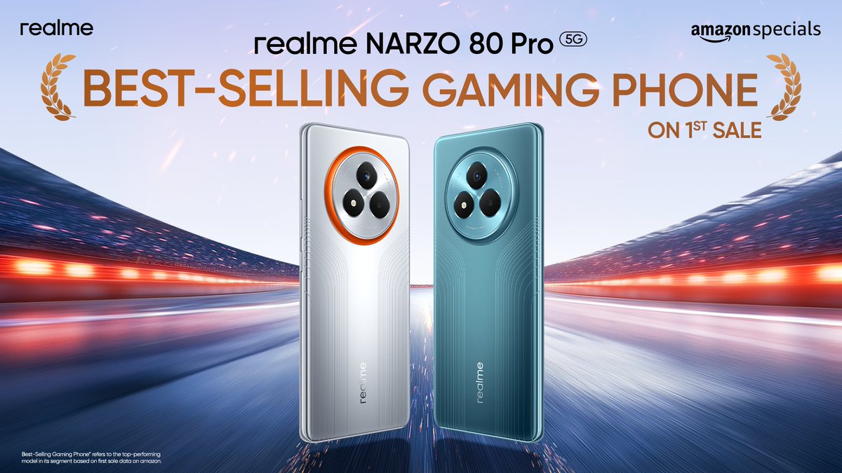 realme narzo India (@realmenarzoin) on Twitter photo Theyāre calling it the best for a reason!
Join the winning team and get the best-selling #realmeNARZO80Pro5G to dominate your game before it's too late!
Are you #ReadyToWin?
Starting at ā¹17,999*
Buy Now:
realme.com: bit.ly/4ct8YQc
<a href="/amazonIN/">Amazon India</a> : Theyāre calling it the best for a reason!
Join the winning team and get the best-selling #realmeNARZO80Pro5G to dominate your game before it's too late!
Are you #ReadyToWin?
Starting at ā¹17,999*
Buy Now:
realme.com: bit.ly/4ct8YQc
<a href="/amazonIN/">Amazon India</a> :
