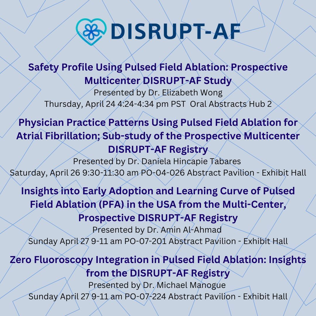 Heart Rhythm Clinical Research Solutions (@hrcrs_ep) on Twitter photo Heading to #HRS2025 next week? Dont miss out on these DISRUPT AF presentations! <a href="/aalahmadmd/">Amin Al-Ahmad, MD</a> <a href="/josoriomd/">Jose Osorio</a> <a href="/AveragingBogey/">Mike Manogue</a> <a href="/dhincapiet/">Daniela Hincapie Tabares</a> @anishAminEP <a href="/drpaari/">Paari Dominic</a> <a href="/SaumilOzaMD/">Saumil Oza</a> <a href="/paulzei/">Paul Zei</a> @mdmetzl <a href="/True_EP/">William H. Sauer, MD</a> <a href="/vivasfhrs/">Yoel Vivas</a> <a href="/J_CostelloDO/">John</a> Heading to #HRS2025 next week? Dont miss out on these DISRUPT AF presentations! <a href="/aalahmadmd/">Amin Al-Ahmad, MD</a> <a href="/josoriomd/">Jose Osorio</a> <a href="/AveragingBogey/">Mike Manogue</a> <a href="/dhincapiet/">Daniela Hincapie Tabares</a> @anishAminEP <a href="/drpaari/">Paari Dominic</a> <a href="/SaumilOzaMD/">Saumil Oza</a> <a href="/paulzei/">Paul Zei</a> @mdmetzl <a href="/True_EP/">William H. Sauer, MD</a> <a href="/vivasfhrs/">Yoel Vivas</a> <a href="/J_CostelloDO/">John</a>