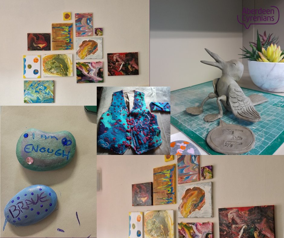 🌍🎨 Happy World Art Day!

At Aberdeen Cyrenians we have accessible, simple and therapeutic arts and crafts for service users. This hand-crafted waistcoat made in these sessions is currently on display at Aberdeen Art Gallery as part of the View of Aberdeen exhibition.