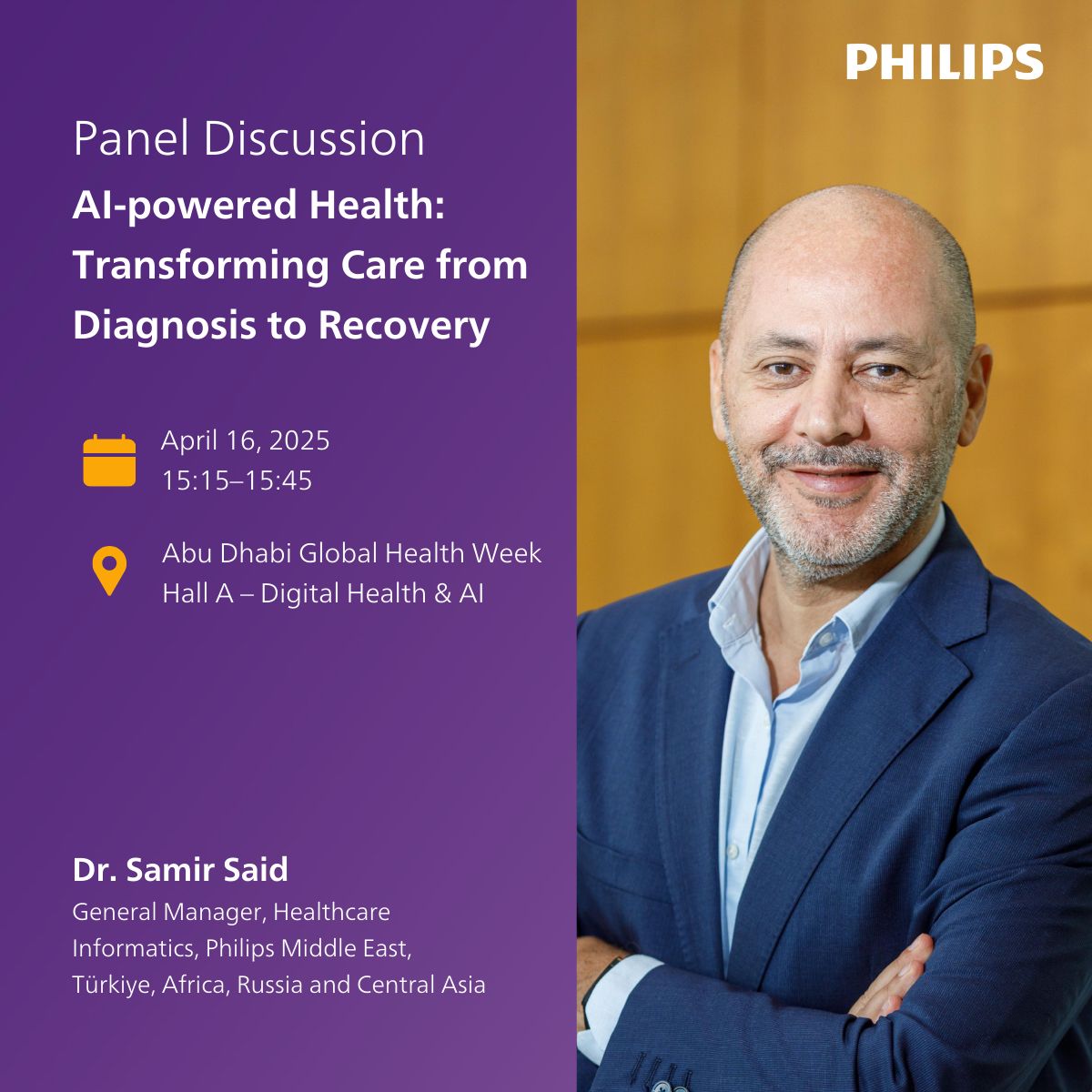 Philips MEA Live (@philipsme) on Twitter photo Join Dr. Samir Said at #ADGHW2025 to discuss how AI is transforming care — from diagnosis to recovery. <a href="/ADGHWTweets/">Abu Dhabi Global Health Week</a>
🗓 16 Apr | ⏰ 15:15–15:45
📍 Hall A | Digital Health & AI track
Register here: to.philips/60112DG5l
#ADGHW #GlobalHealth Join Dr. Samir Said at #ADGHW2025 to discuss how AI is transforming care — from diagnosis to recovery. <a href="/ADGHWTweets/">Abu Dhabi Global Health Week</a>
🗓 16 Apr | ⏰ 15:15–15:45
📍 Hall A | Digital Health & AI track
Register here: to.philips/60112DG5l
#ADGHW #GlobalHealth