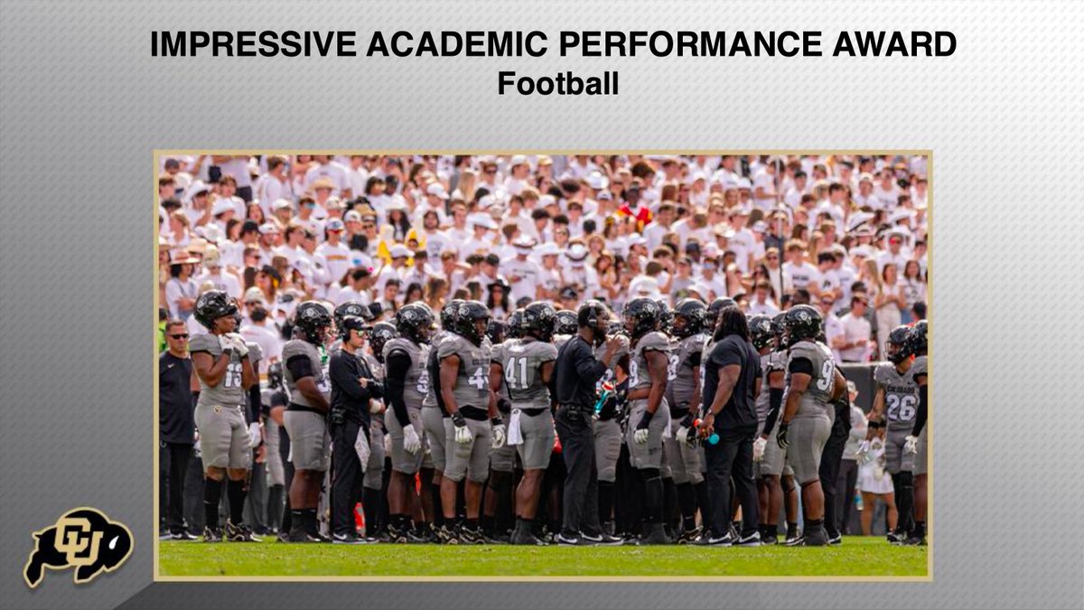 Impressive Academic Performance Award: <a href="/CUBuffsFootball/">Colorado Buffaloes Football</a> 🏅

The team whose actions in the classroom and Herbst Academic Center have produced academic results that Buff Nation can be proud of.

#GoBuffs