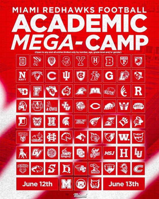 blessed to receive a camp invite from <a href="/MiamiOHFootball/">Miami Football</a> I will be attending camp this summer 

<a href="/CoachBrechin/">Bill Brechin</a> 
<a href="/CoachRoller5/">Kelvin Roller</a> 
<a href="/CoachFord__/">Coach Ford</a> 
<a href="/coachwillclark/">Will Clark</a>