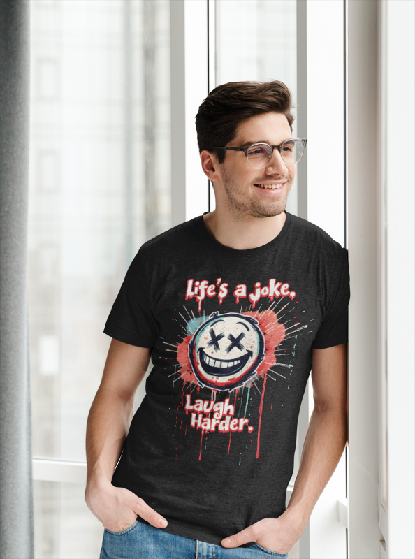 trendsync's tweet image. Life’s a joke—laugh louder, live bolder 😂🎨 Rock the Laugh Harder Tee and wear your joy out loud! #lifesajoke #laughharder #streetwear