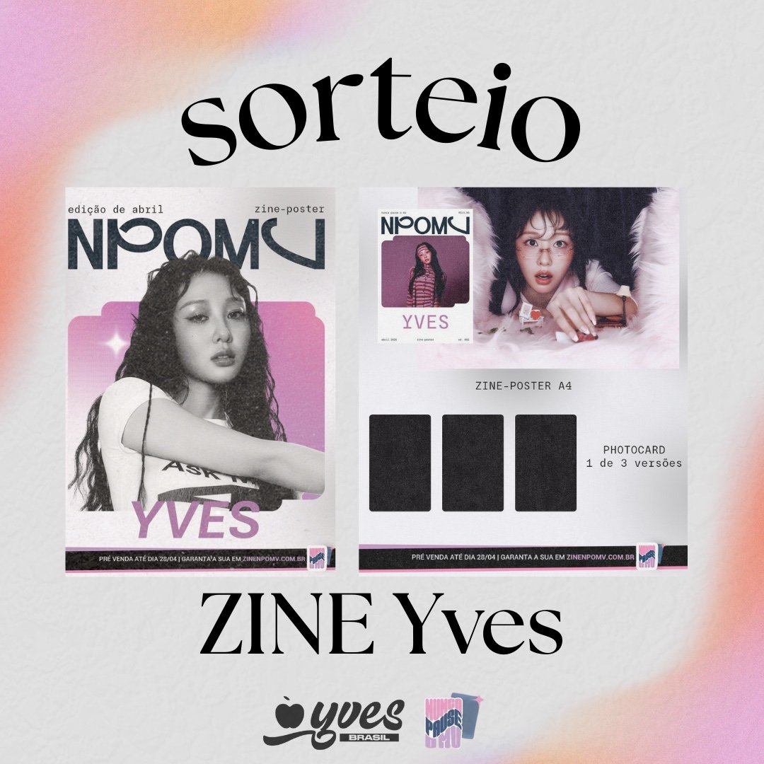 📣 SORTEIO!!!!!!!! 🍎 
Concorra a uma ZINE da Yves seguindo as instruções abaixo:

- Siga <a href="/YVES_BRASIL/">Yves NO Brasil 🍎 RIFA NO FIXADO</a> e <a href="/npomvtt/">NPOMV | Zine</a>
- Dê RT neste post
- Marque um amigo nos comentários (comentários com @ repetidos não serão contados)

DATA DO SORTEIO: 26/04
#YVES #이브 #I_Did