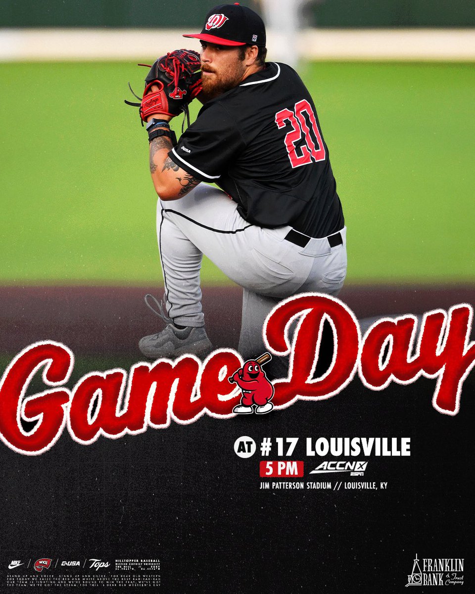 WKU_Baseball's tweet photo. #20 Tops vs. #17 Cards in Louisville 🔜
⌚️ 5 PM CT
🏟️ Jim Patterson Stadium
📺 https://t.co/dxKAFMtf83 (ACCNX)
🎙️ https://t.co/cJOv7QhuSB
📊 https://t.co/HDLdzu3gw5
#GoTops | #Team106 https://t.co/XJ9hZCtwGo