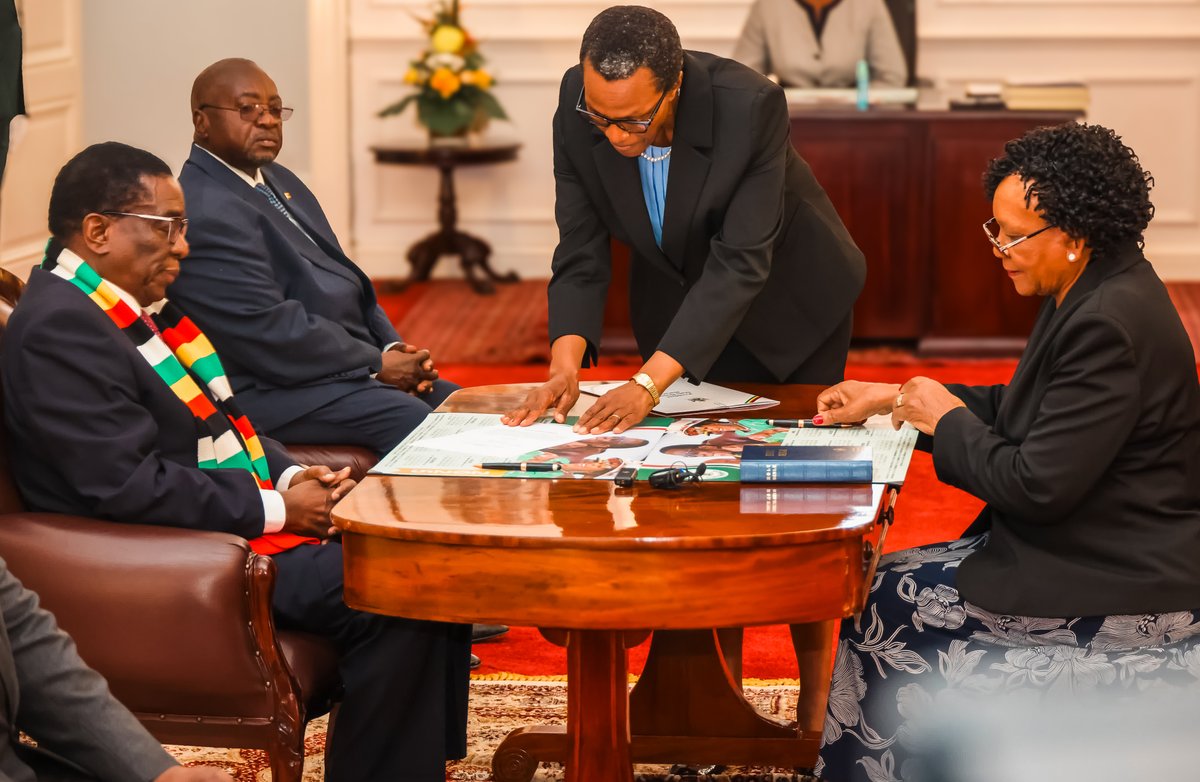 I Presided over the swearing-in of Hon. Evelyn Ndlovu as Minister of Environment, Climate &amp; Wildlife and Hon. Albert Nguluvhe as Minister of State for Matabeleland South. I wish them success in their new roles serving our nation. #Zimbabwe