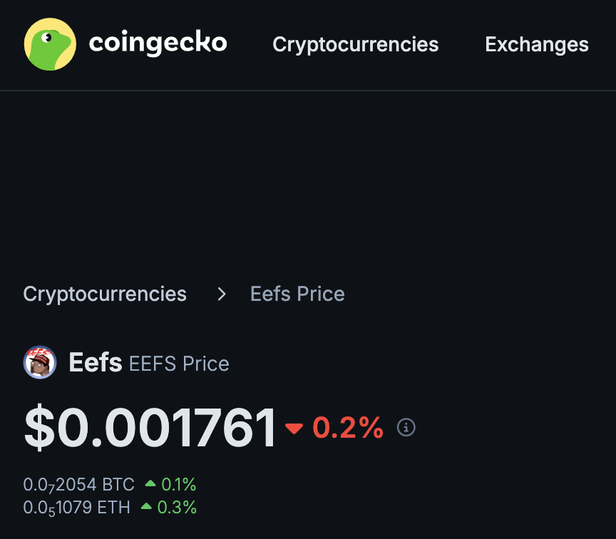 $EEFS is now listed on <a href="/coingecko/">CoinGecko</a> 

Lock that in your portfolio and say it loud...EEEEEEEFFFFFSSSS!!!!