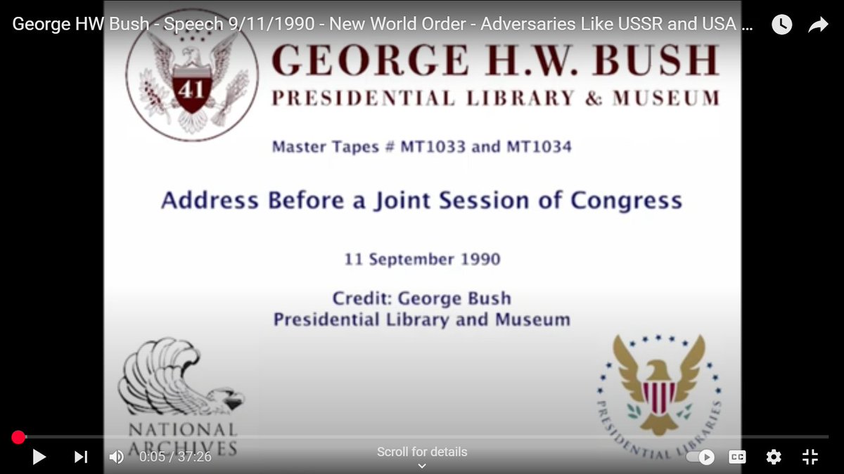 I'll add a little extra History here:

Did you know that George W. Bush's term was an extension of his father's Presidency?

That Bush 41 gave this New World Order Speech on 9-11-1990 and his son Bush 43 was President on 9-11-2001 when we were attacked and that the Bush 43