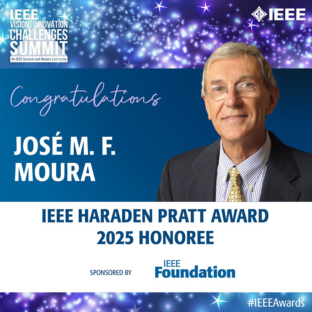 Carnegie Mellon ECE (@cmu_ece) on Twitter photo Congratulations to José Moura on receiving the 2025 IEEE Haraden Pratt Award! He is being recognized for his sustained leadership, global service, and outstanding contributions enabling new opportunities for <a href="/IEEEorg/">IEEE</a> and its members. <a href="/IEEEAwards/">IEEE Awards</a> <a href="/CMUEngineering/">CMU College of Engineering</a> #IEEEAwards2025 Congratulations to José Moura on receiving the 2025 IEEE Haraden Pratt Award! He is being recognized for his sustained leadership, global service, and outstanding contributions enabling new opportunities for <a href="/IEEEorg/">IEEE</a> and its members. <a href="/IEEEAwards/">IEEE Awards</a> <a href="/CMUEngineering/">CMU College of Engineering</a> #IEEEAwards2025