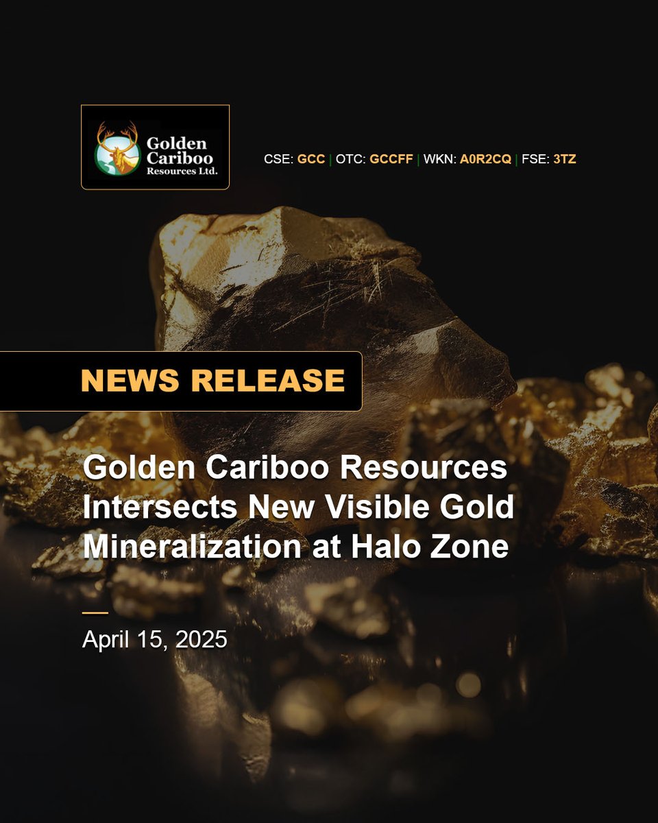$GCC has intersected multiple occurrences of visible gold starting from 257 m (843.2 ft) downhole in the Halo zone at the Quesnelle Gold Quartz property in British Columbia.

Read: goldencariboo.com/news/golden-ca…

🇨🇦 $GCC.CN 🇺🇸 $GCCFF 🇩🇪 #A0R2CQ #3TZ

#CSE #OTCQB #WKN #FSE