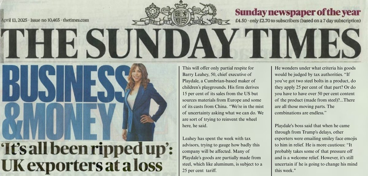 Let's tackle tariffs together! UK manufacturers, share your trade strategies. I've been in <a href="/thesundaytimes_/">The Sunday Times</a>  &amp; want to hear from YOU. <a href="/MakeUK_/">Make UK</a>  #TariffsHub is a great resource. How are you adapting? #Exporting #UKMFG #SME #LCG DM me to connect!