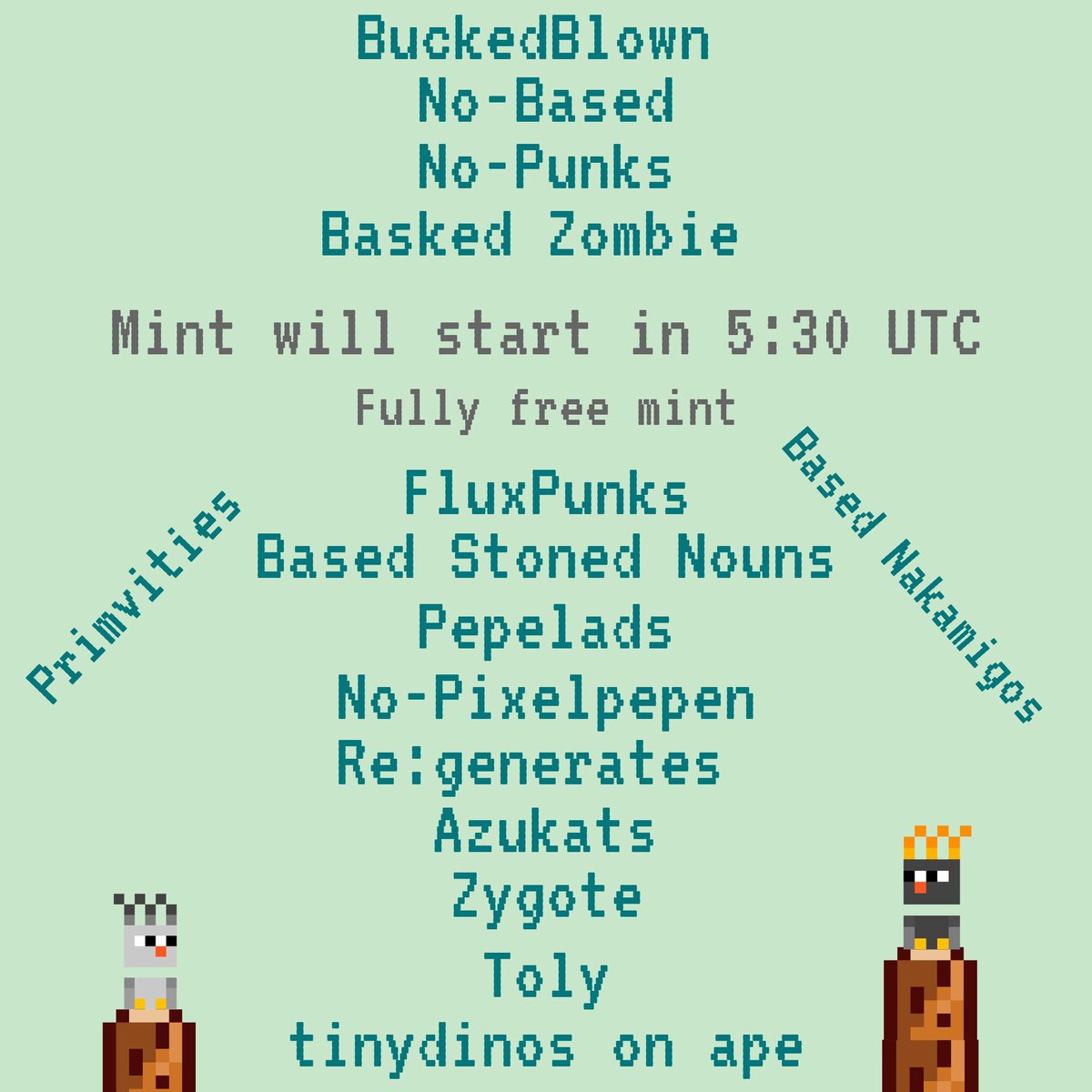 GM to all builders on <a href="/Base/">Base</a> 🛡

This is the final reminder:
The mint for Little Eagles starts today at 5:30 PM UTC, which is about 3 hours from now, 
It's completely free!

<a href="/jessepollak/">jesse.base.eth</a> are  you ready?🛡💙

mint page : opensea.io/collection/lil…

Holders of these collections can