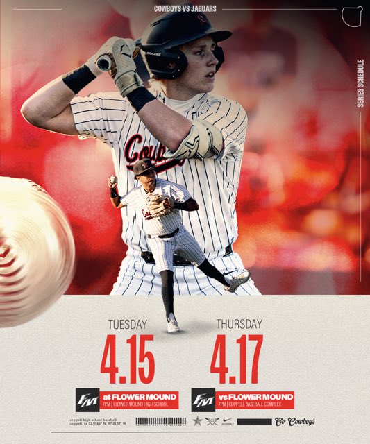 With just 2 weeks left, every game is HUGE for <a href="/CHS_CowboysBB/">Coppell Cowboys Baseball</a> including tonight at #13 Flower Mound! If you can’t be there, watch with us on <a href="/CoppellSports1/">Coppell ISD Athletics Dept</a>’s <a href="/Hudl/">Hudl</a> Channel! 

⚾️5-6A
⏰7PM
📍The Mound in Flower Mound
🎙️@thatmandko21 &amp; Chris Iversen
📺 fan.hudl.com/usa/tx/coppell…