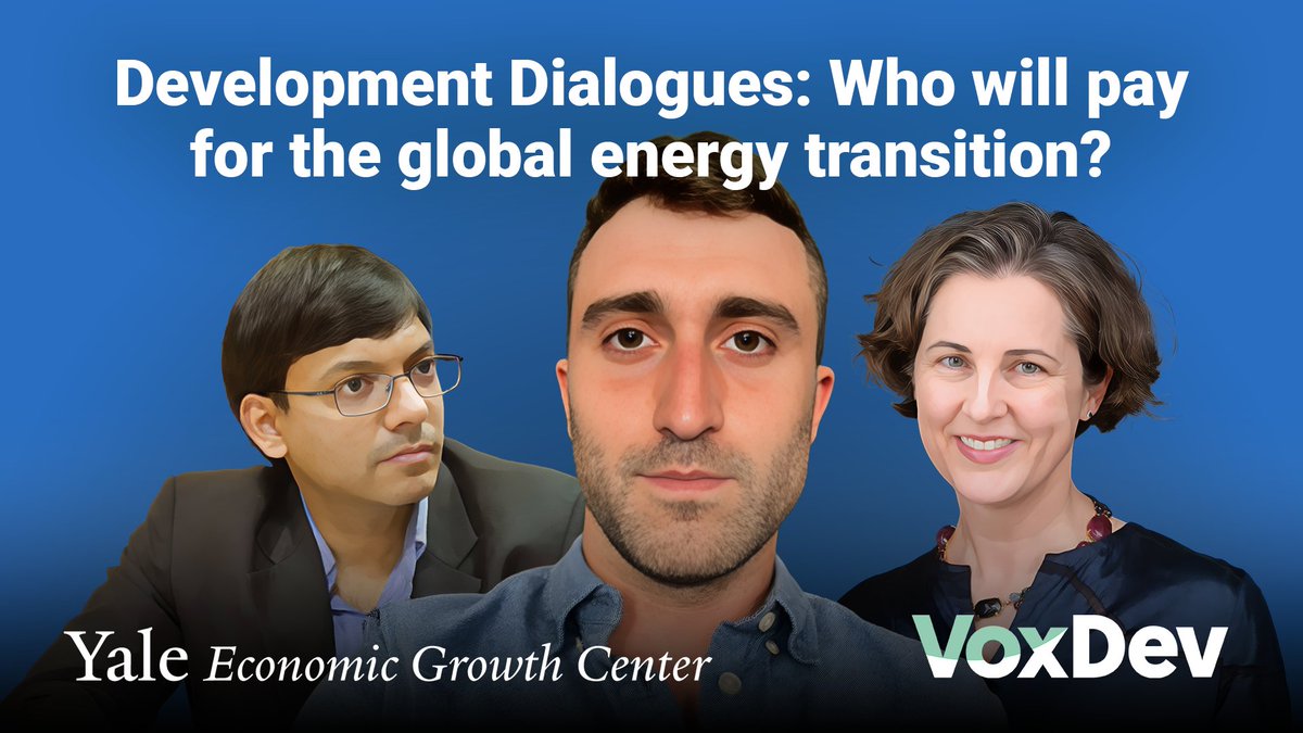 Yale Economic Growth Center (@yaleegc) on Twitter photo 🆕 🔊 Podcast: Who will pay for the global energy transition?
Our latest #DevelopmentDialogue w/ @Vox_Dev
Guests: <a href="/maxbearak/">Max Bearak</a> (<a href="/nytimes/">The New York Times</a>), <a href="/anantsudarshan/">Anant Sudarshan</a> (<a href="/warwickecon/">Warwick Economics</a>, <a href="/UChiEnergy/">Energy Policy Institute at UChicago</a>) & <a href="/jscaseddon/">Jessica Seddon</a> (<a href="/JacksonYale/">Yale Jackson School</a>) discuss the future of global climate action: egc.yale.edu/news/250415/de… 🆕 🔊 Podcast: Who will pay for the global energy transition?
Our latest #DevelopmentDialogue w/ @Vox_Dev
Guests: <a href="/maxbearak/">Max Bearak</a> (<a href="/nytimes/">The New York Times</a>), <a href="/anantsudarshan/">Anant Sudarshan</a> (<a href="/warwickecon/">Warwick Economics</a>, <a href="/UChiEnergy/">Energy Policy Institute at UChicago</a>) & <a href="/jscaseddon/">Jessica Seddon</a> (<a href="/JacksonYale/">Yale Jackson School</a>) discuss the future of global climate action: egc.yale.edu/news/250415/de…