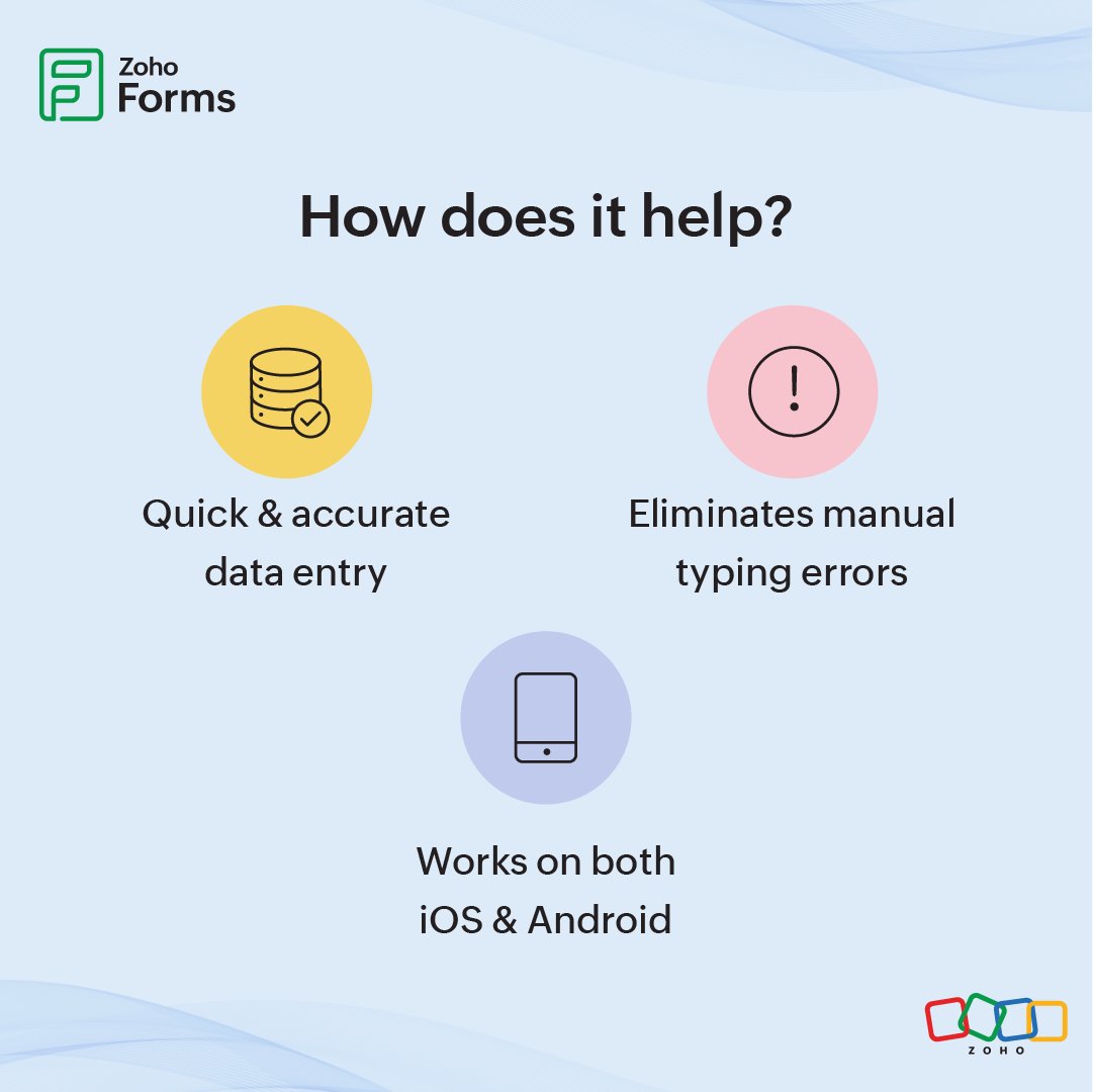ZohoForms's tweet image. Tired of entering in form data manually?

You can now autofill form fields by scanning QR codes or barcodes, making data collection faster and error-free with Zoho Forms. 

#autofill #qrscanning #formfilling