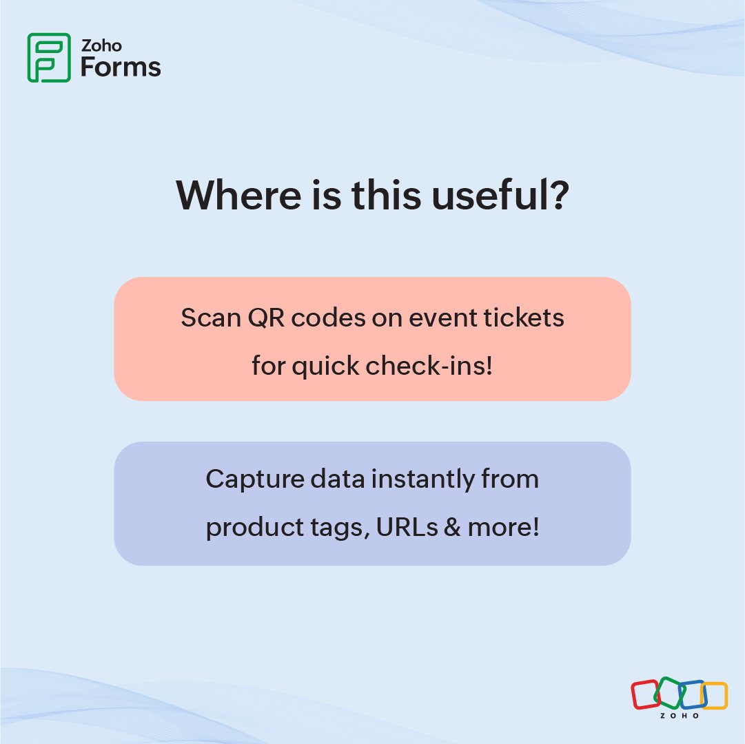 ZohoForms's tweet image. Tired of entering in form data manually?

You can now autofill form fields by scanning QR codes or barcodes, making data collection faster and error-free with Zoho Forms. 

#autofill #qrscanning #formfilling