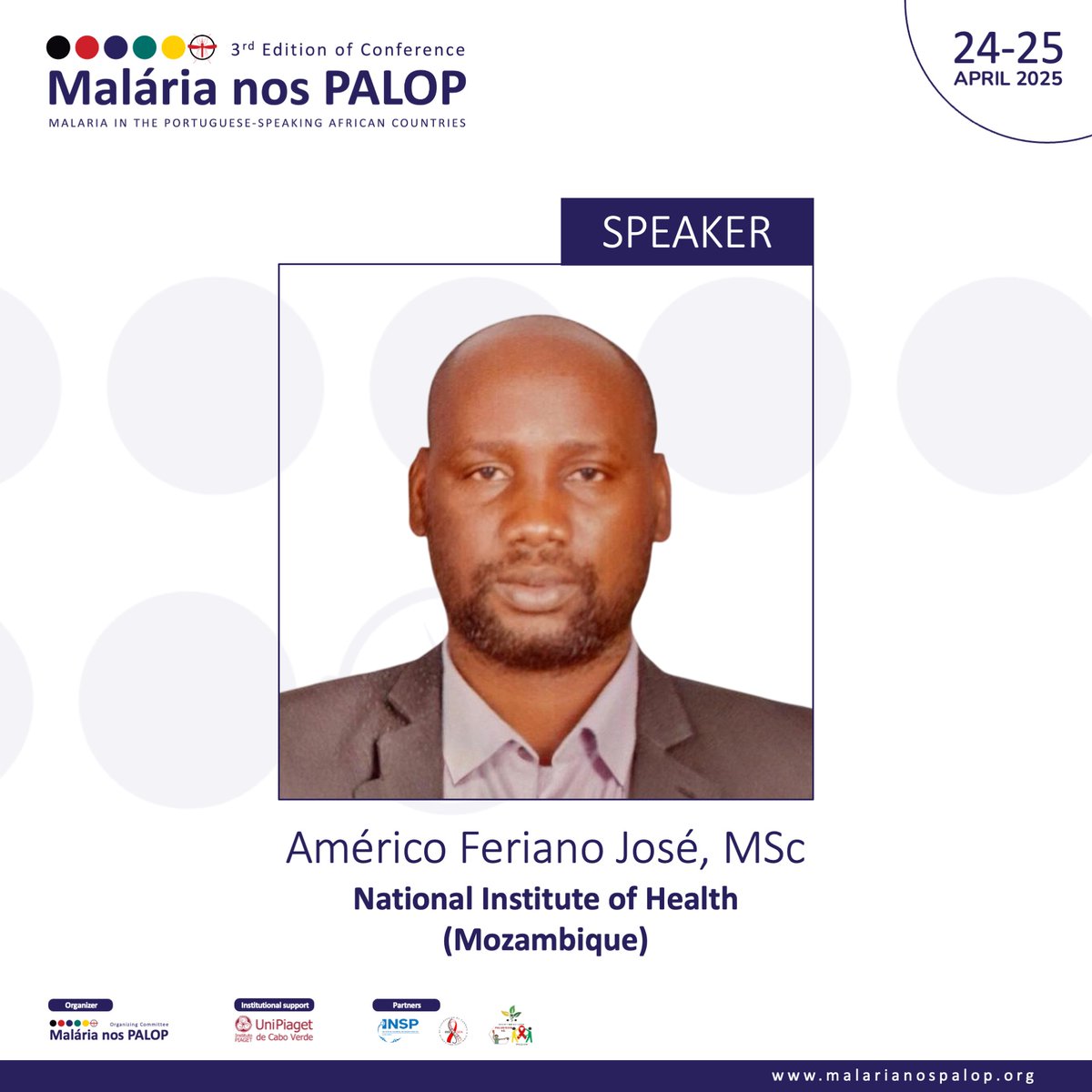 🎤 Orador confirmado / Confirmed speaker: Américo Feriano José, MSc, 🧑‍🔬Head of the Health Monitoring and Scenario Analysis Department of the National Health Observatory, in 🇲🇿Mozambique. 

#MalarianosPALOP #Malaria #PALOP #CaboVerde