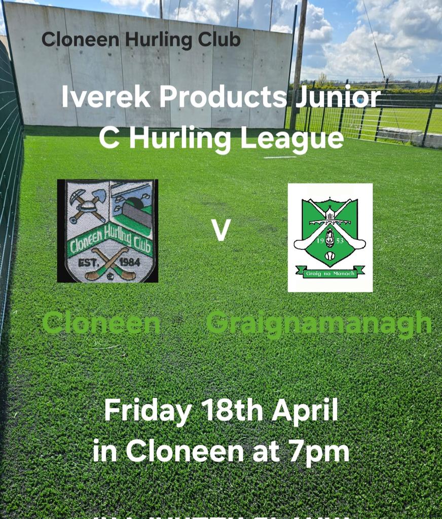 Cloneen Gaa (@cloneengaa) on Twitter photo Junior C Hurling League
Cloneen v Graignamanagh
📅 Friday 18th April
📍 Cloneen
⏰️ 7pm
Referee Sean McMahon
Best of luck to team & mentors 🇳🇬
<a href="/KilkennyCLG/">Kilkenny GAA</a> Junior C Hurling League
Cloneen v Graignamanagh
📅 Friday 18th April
📍 Cloneen
⏰️ 7pm
Referee Sean McMahon
Best of luck to team & mentors 🇳🇬
<a href="/KilkennyCLG/">Kilkenny GAA</a>