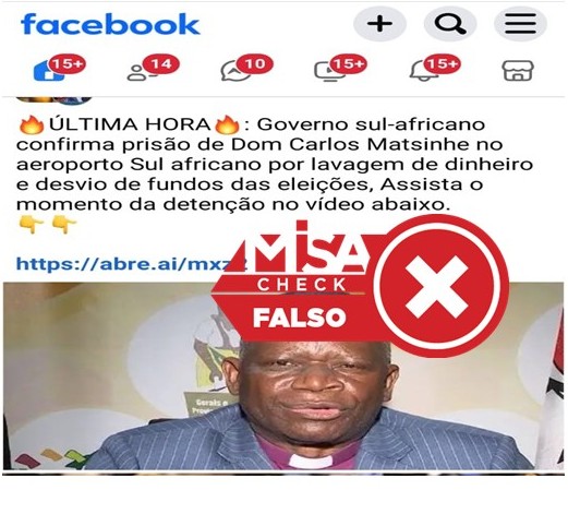 Não é verdade que Dom Carlos Matsinhe foi preso por lavagem de dinheiro na África do Sul

#MisaCheck #DigaNãoÀDesinformação #VerifiqueAntesDePartilhar #MisaMoçambique

Leia o artigo na íntegra: misa.org.mz/misacheck/inde…