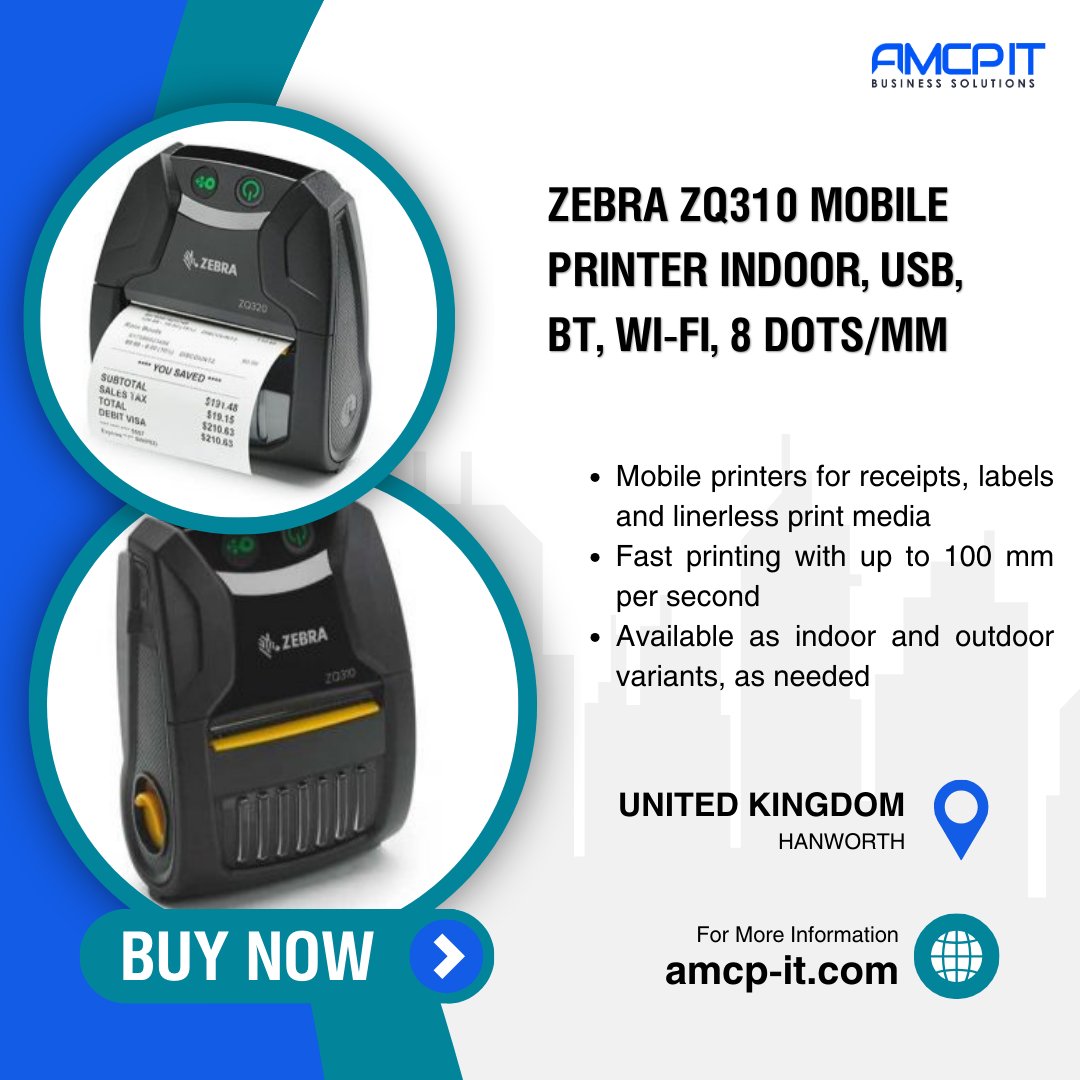 amcpitsolutions's tweet image. Looking for a compact, reliable, and high-speed mobile printing solution for your operations?

Meet the Zebra ZQ310 Mobile Printer,  your ideal partner for efficient mobile printing, perfectly suited for retail, hospitality, and other indoor environments.
.
#zebra #amcp