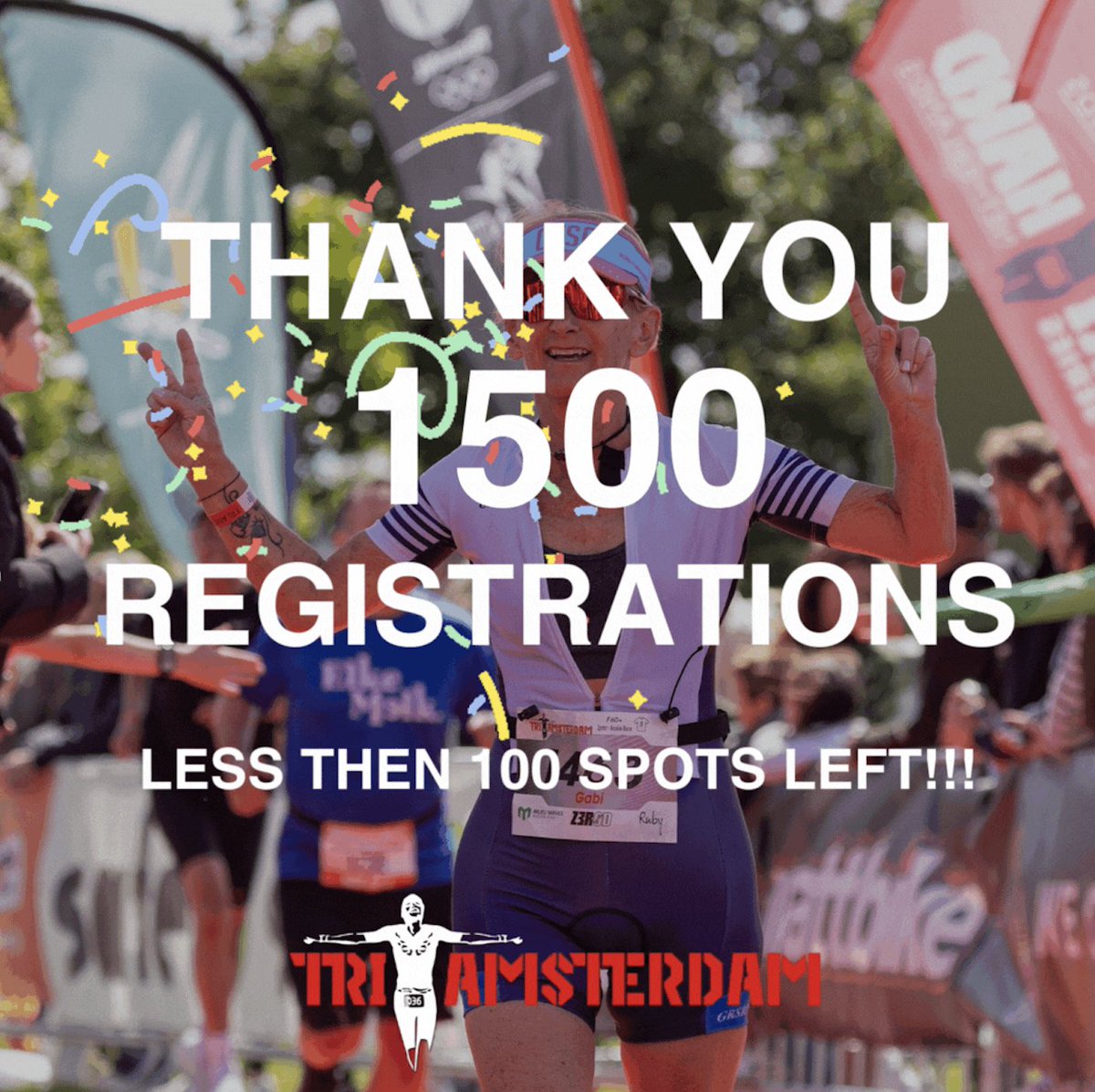 Wauw! 1500 inschrijvingen inmiddels voor TRI AMSTERDAM! 

Dat betekent meteen ook dat we nog maar 100 startbewijzen over hebben! Mis je kans dus niet via triamsterdam.nl!