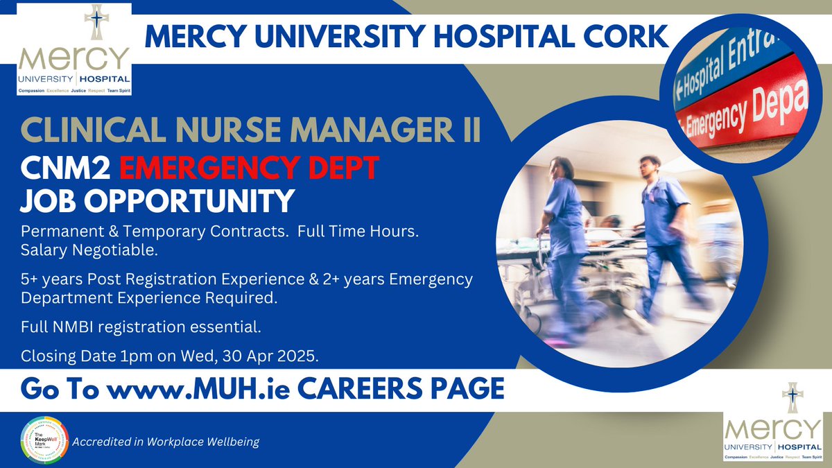 Deirdre O'Riordan (@deeoriordan8) on Twitter photo ๐จ Great #CNM2 #EmergencyDepartment Nursing opportunity with <a href="/Mercycork/">Mercy University Hospital Cork</a>
#NMBI Reg essential!
Apply before 30 April 2025: api.occupop.com/shared/job/cliโฆ
#HSEjobs #NursingJobs ๐จ Great #CNM2 #EmergencyDepartment Nursing opportunity with <a href="/Mercycork/">Mercy University Hospital Cork</a>
#NMBI Reg essential!
Apply before 30 April 2025: api.occupop.com/shared/job/cliโฆ
#HSEjobs #NursingJobs