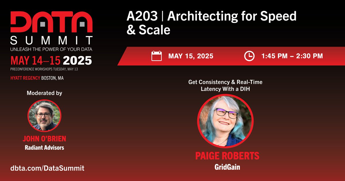 RobertsPaige's tweet image. Don&apos;t miss my presentation on #DataArchitecture for Speed and Scale @DataSummit 2025!

Register with a $100 discount on me if you use this link: secure.infotoday.com/RegForms/DataS…