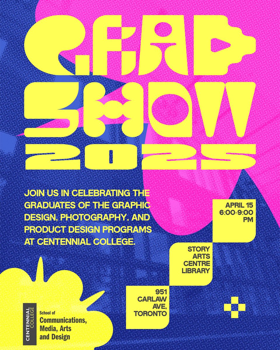 Join us TODAY, April 15, in the library on campus to celebrate the graduates of our Graphic Design, Photography, and Product Design programs! 👏 The Grad Show will run from 6:00–9:00 PM. See you there!