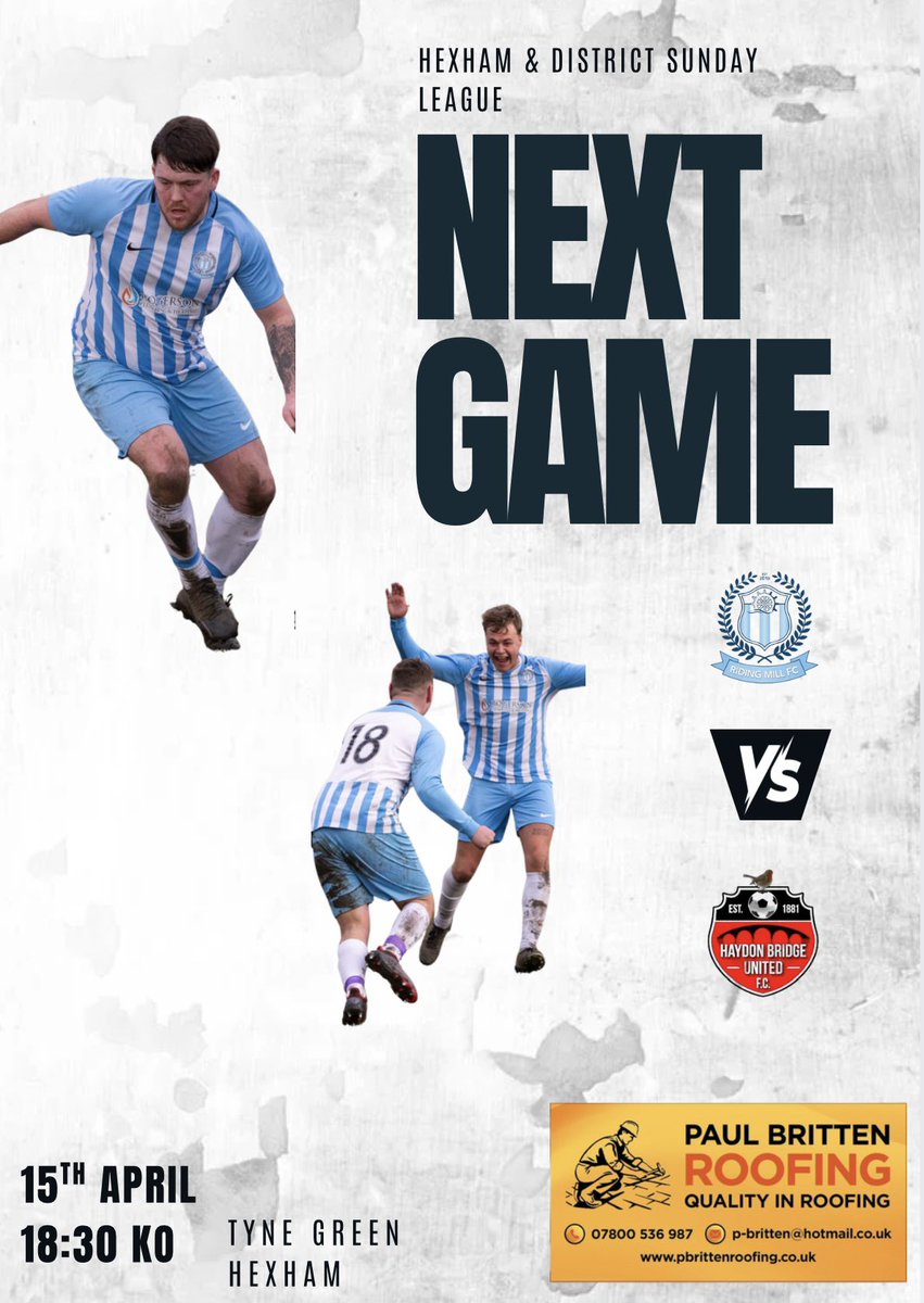🔵⚪️ 🏆🏆⚪️🔵

GAME DAY

Mid week league action tonight as we host Haydon Bridge Social Club FC  in league action down at Tyne Green Hexham

🆚 Haydon Bridge social club 
📍 Tyne Green Hexham 
⏱ 18:30 

#UTM 🔵⚪️