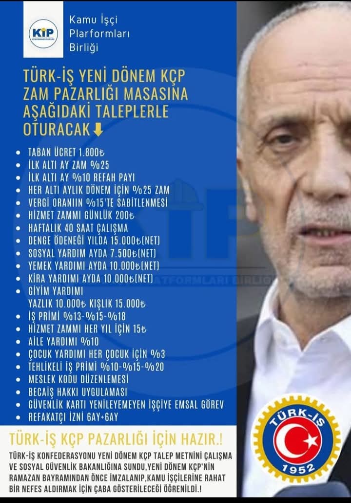 Kamuda SonSöz İşçide 
Son yıllarda kayıbımız çok,

Vergide şampiyon
696 tayin hakkı 
 Meslek kodu 
Statü ve unvan değişikliği 
 Kıdem tazminatı 
 Eşel mobil sistemi