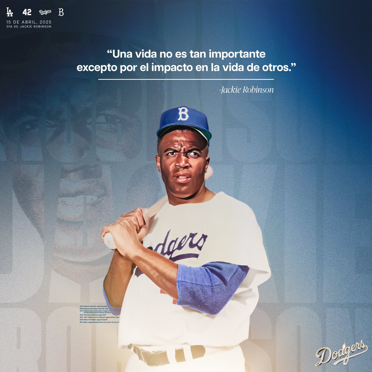 Hoy conmemoramos el impacto y legado que nos dejó Jackie Robinson. Gracias Jackie. #Jackie42