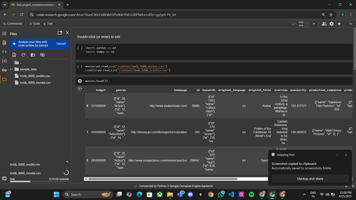ds_sonalikumari's tweet image. Day 119 of My Learning Journey
Today I started my first ML project — just like a typical ML student, I’m diving into building a Movie Recommendation System! Excited to learn and explore more! 🍿🤖
#LearningJourney #MLProject #RecommendationSystem #MachineLearning #DataScience