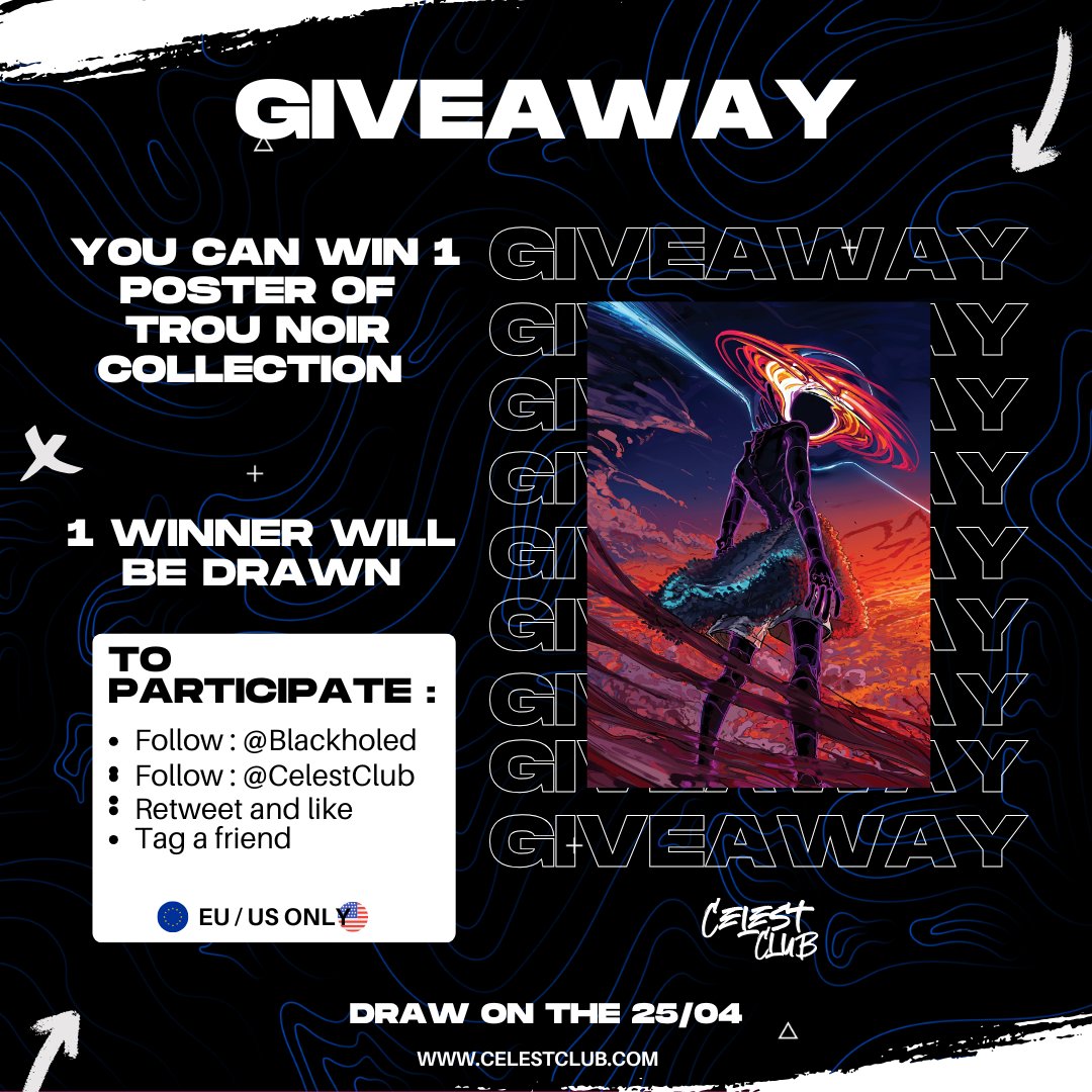 To celebrate black hole week, I'm giving away this poster from my Metalprint collection ⭐ ! (EU/US only)

Follow : <a href="/Blackholed/">Trou noir</a> &amp; <a href="/CelestClub/">CelestClub</a> 
Retweet and like
Tag one friend

Winner will be drawn on 25/04