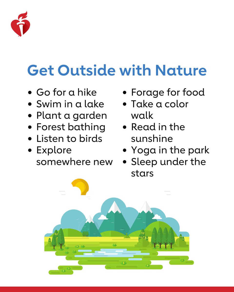 For less stress, keep outside in mind! Spending time in nature can help lower stress and anxiety, improve your mood, and boost feelings of happiness and well-being.