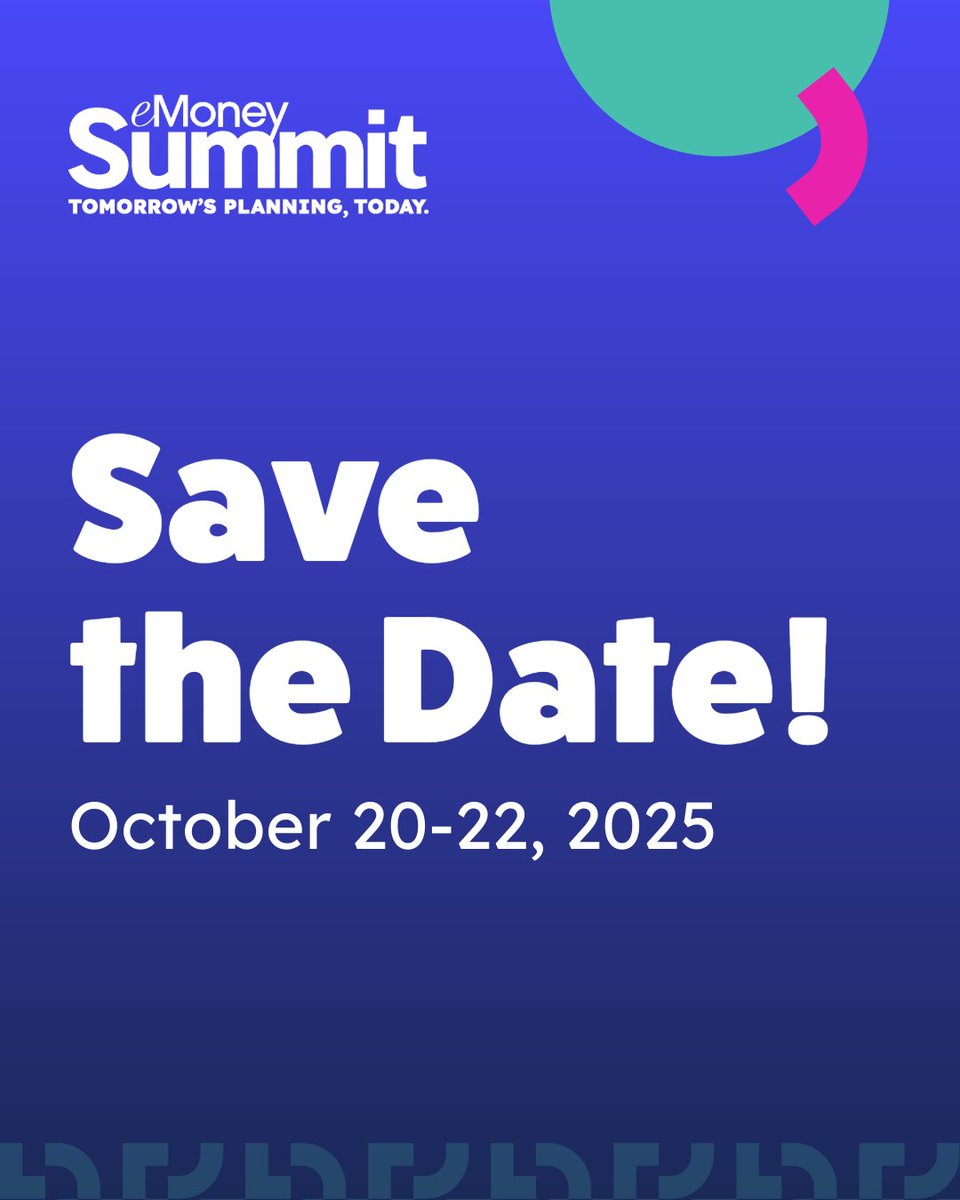 📆 Save the Date! 

Mark your calendars and join us virtually from October 20 to 22 for an insightful experience at the 2025 eMoney Summit. 

📢 Early bird registration opens on April 28. Stay tuned for more exciting updates about Summit '25!

#eMoneySummit25 #savethedate