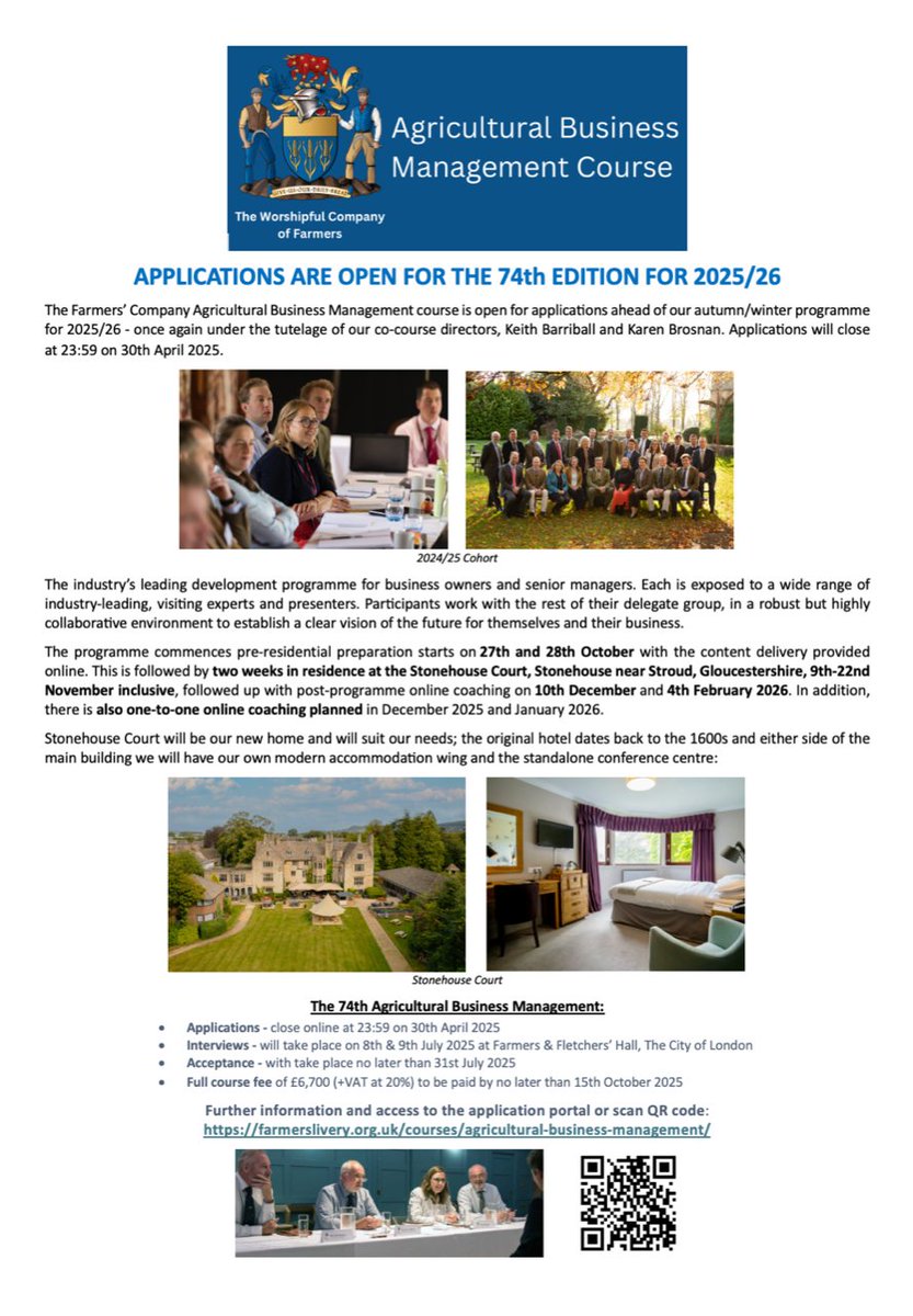 Applications for <a href="/FarmersCompany/">The Farmers Company</a> 74th Agricultural Business  Managementment course close soon!

farmerslivery.org.uk/courses/agricu… 

Any immediate questions please contact ABM@farmerslivery.org.uk 
#ABM25