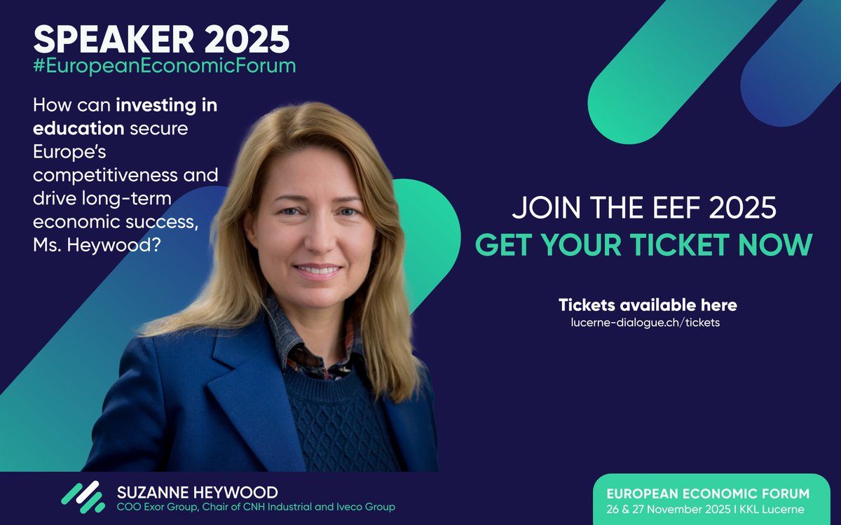 Lucerne Dialogue (@lucernedialogue) on Twitter photo ⛵️ Before leading global firms, <a href="/SuzanneHeywood/">Suzanne Heywood</a> spent 10 years sailing the world. At #EEF25, Heywood will explore how European businesses can stay competitive in the new globalisation – and why education is key to both prosperity and social cohesion.
🎟️: lucerne-dialogue.ch/en/tickets ⛵️ Before leading global firms, <a href="/SuzanneHeywood/">Suzanne Heywood</a> spent 10 years sailing the world. At #EEF25, Heywood will explore how European businesses can stay competitive in the new globalisation – and why education is key to both prosperity and social cohesion.
🎟️: lucerne-dialogue.ch/en/tickets