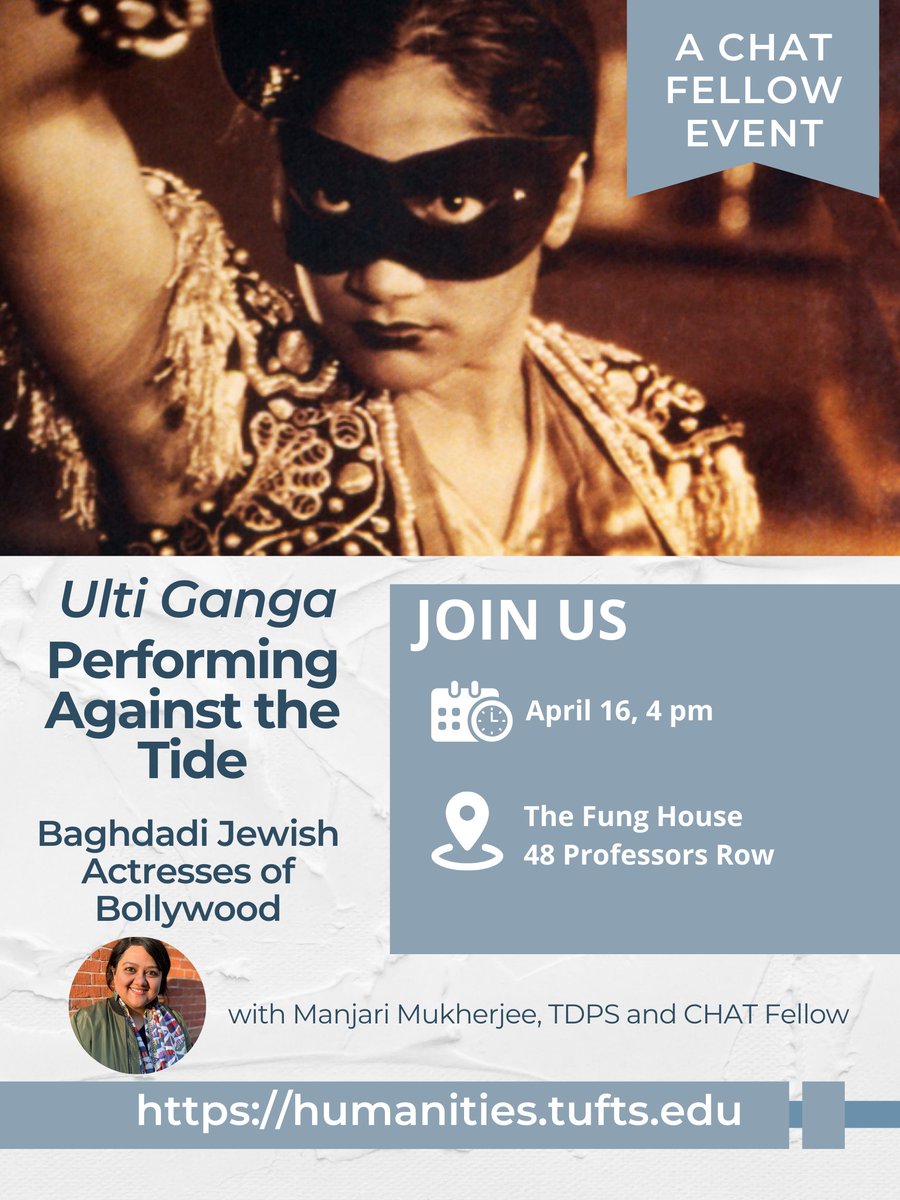 Join us tomorrow (4/16) for an original presentation by CHAT Fellow Manjari Mukherjee (TDPS) about the life of Pramila, the Baghdadi Jewish Actress of Bollywood. Hope to see you there!