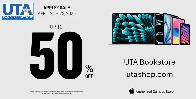 It's back, the biggest Apple event of the year. There's not been a better sale this year on Apple. Save up to 50% off select Apple technology. Light refreshments daily from 11 am to 1 pm. Fun photo opportunities available during the sale. bkstr.com/texasatarlingt…