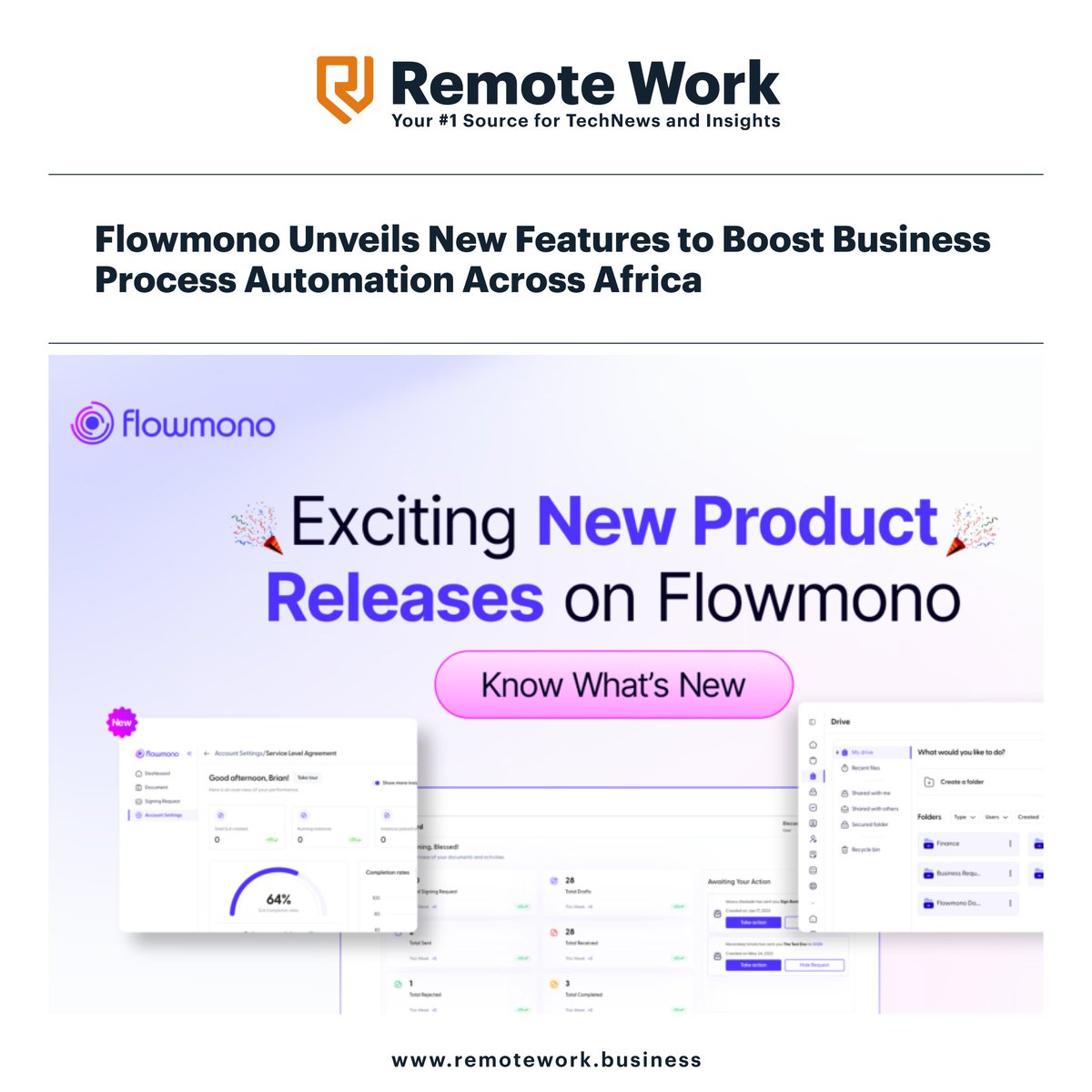 RemoteNewsNG's tweet image. Flowmono, a leading African e-signature and workflow automation platform, has launched major upgrades to its E-sign solution and introduced a beta version of its latest business process management tool, Flowmono Automate. Read more at remotework.business/2025/04/15/flo…
#Flowmono